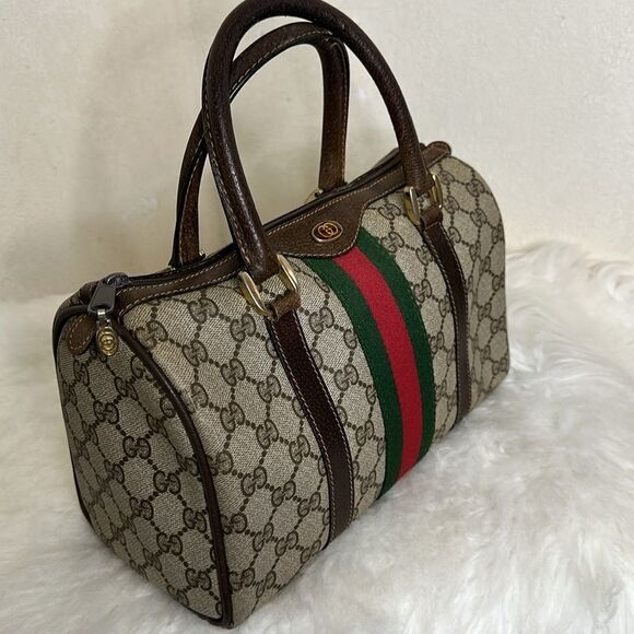 Gucci Beige and Brown Monogram Bag with Red and Green Stripe - Picture 14 of 16
